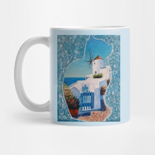 Santorini Cat Mixed Media Painting Mug